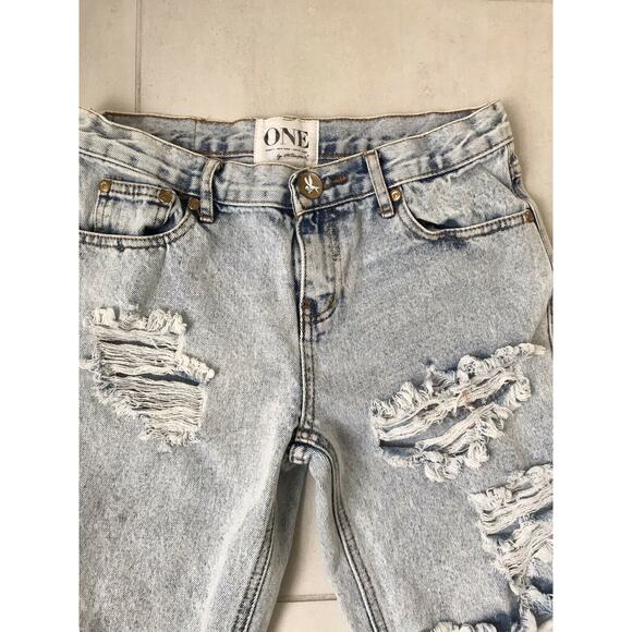 One Teaspoon Distressed Awesome Baggy Cut Off Denim Jeans FLAW - Picture 2 of 11